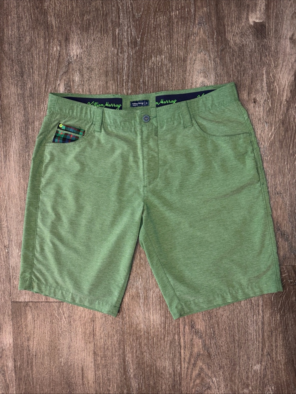 William Murray Shorts Green Performance Classic Straight Fit Golf Size 36 Beach